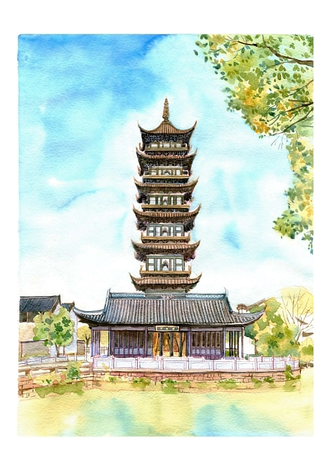 手绘城市系列——《浙江乌镇》（图ZMTYyMDg0MDg=） - 商业插画 - 站酷设计师阿骨AOKI原创素材 - 站酷ZCOOL