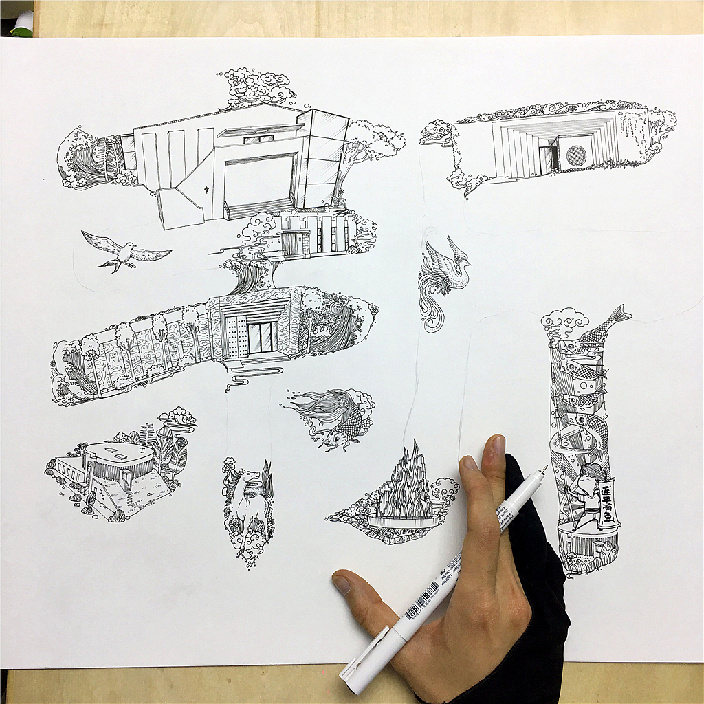 1949新华文化园区字画海报（图ZNjk0NjM5NzY=） - 商业插画 - 站酷设计师超超的青葱原创素材 - 站酷ZCOOL