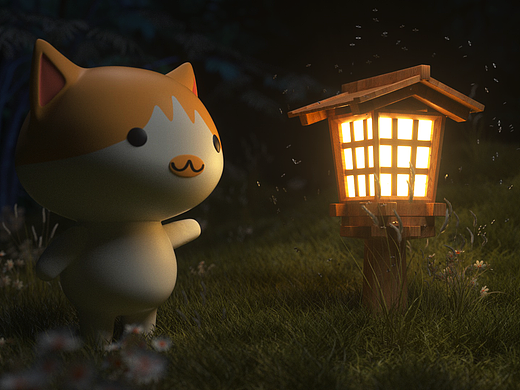 c4d oc草地夜灯场景