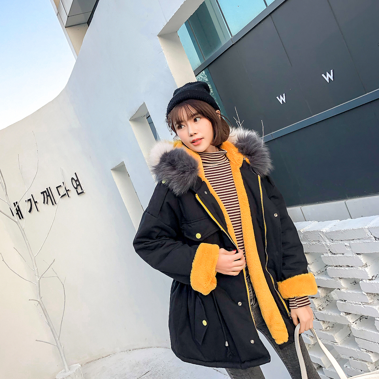 韩甜美时髦羽绒服外景服装电商淘宝模特摄影人像拍摄