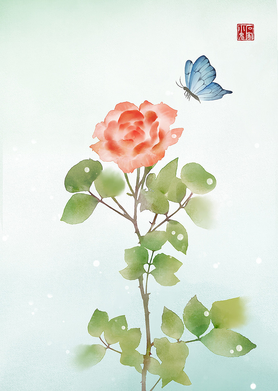 【水彩花卉】月季花