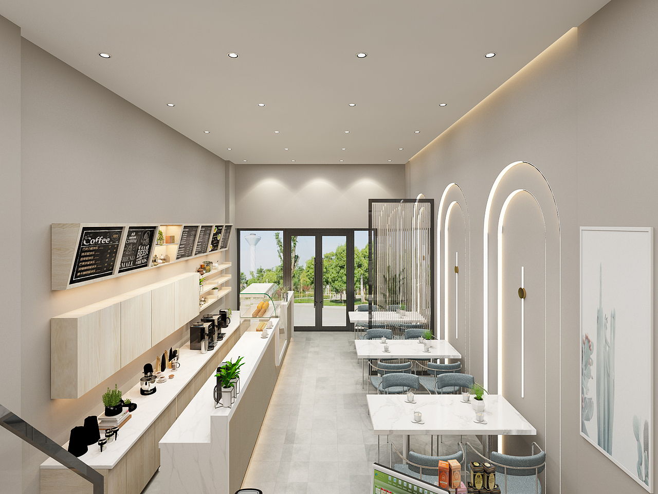 莫母思奶茶店工装设计3d效果图