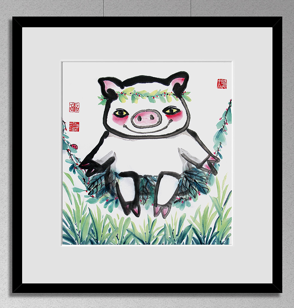 画儿晴天宣纸彩墨画-猪系列