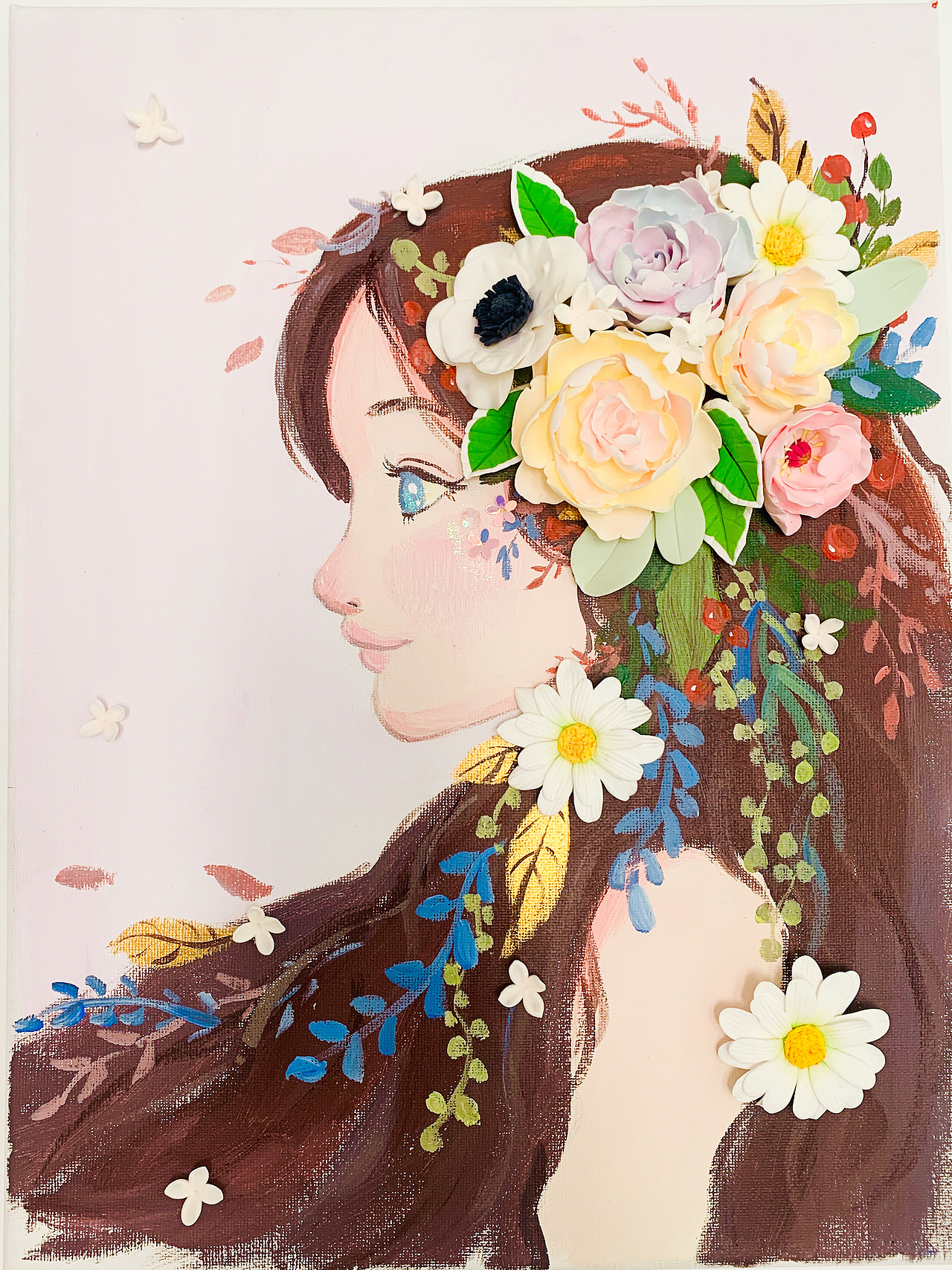 【手工粘土+手绘丙烯画】花与少女 粉🌸（图ZMjQxNDY3Mjk2） - 其他手工艺 - 站酷设计师芝士满杯桃桃原创素材 - 站酷ZCOOL