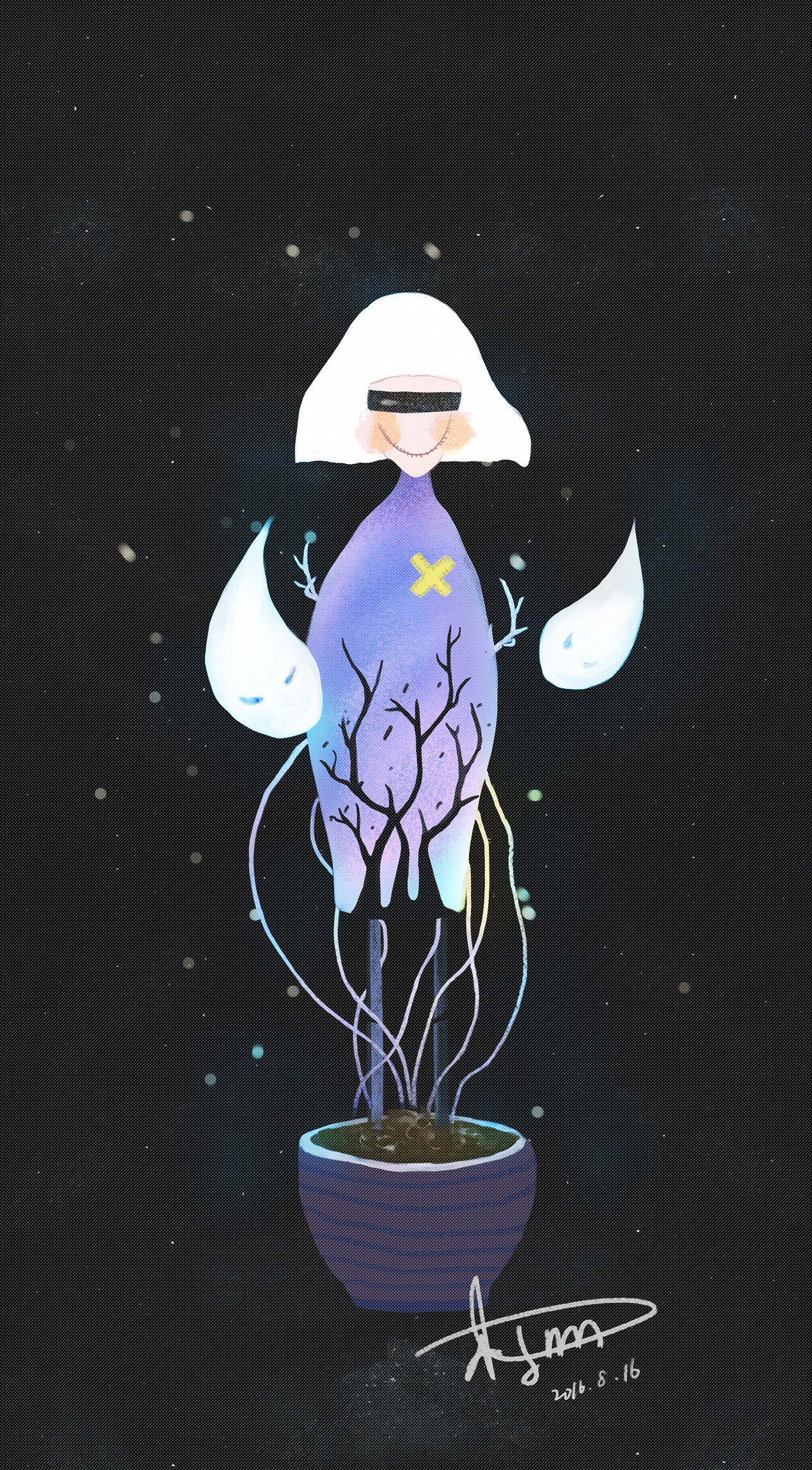 木骊的插画花瓶里的女孩