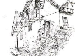 鄉(xiāng)村建筑鋼筆速寫