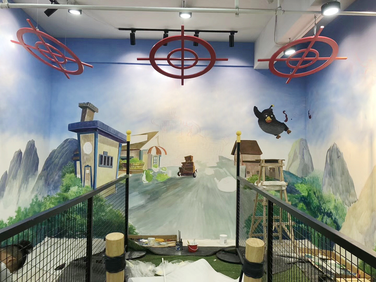 南京网红茶饮墙绘壁画【愤怒的小鸟】