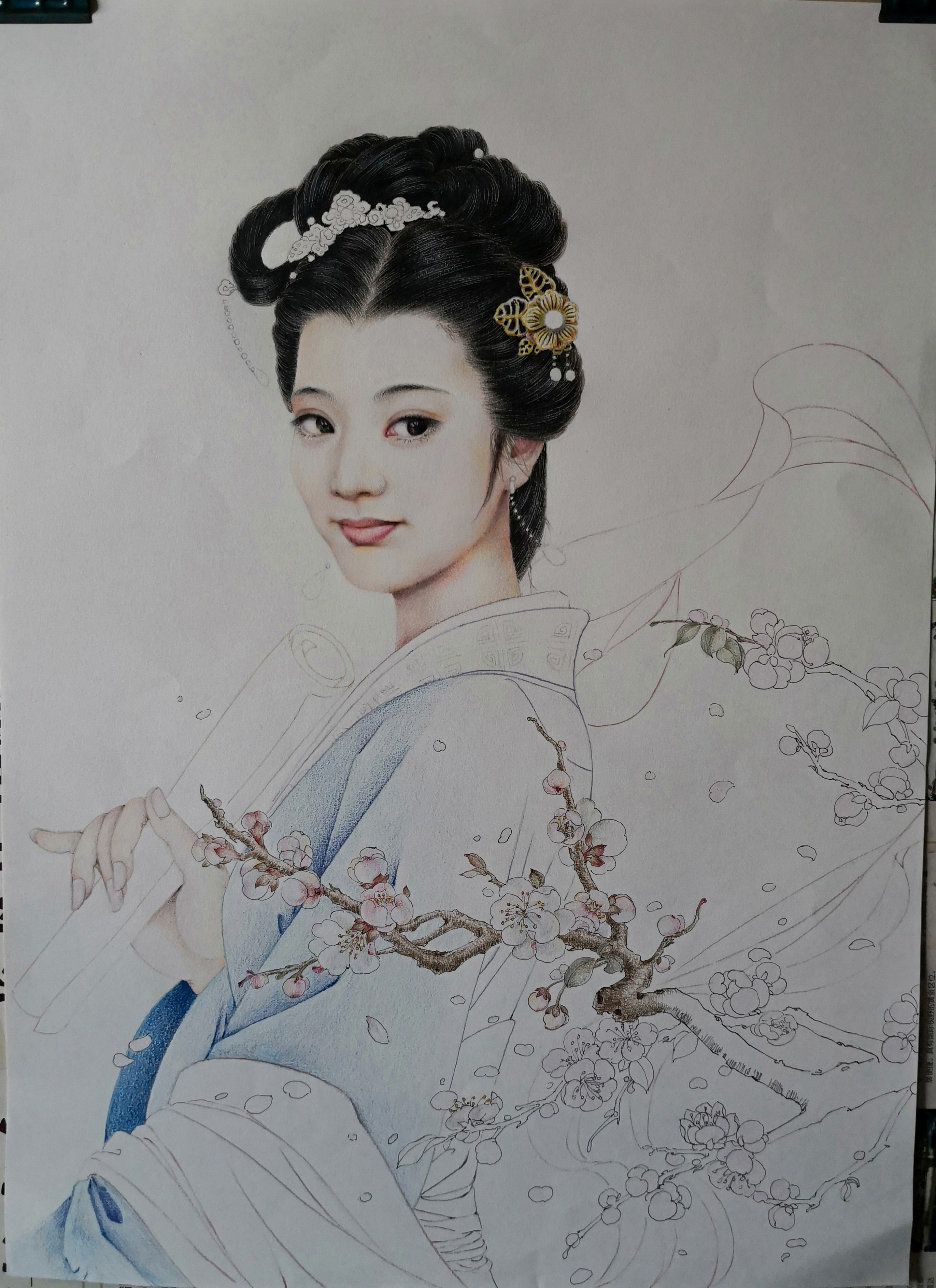 古风彩铅仕女图赏梅李清照小像