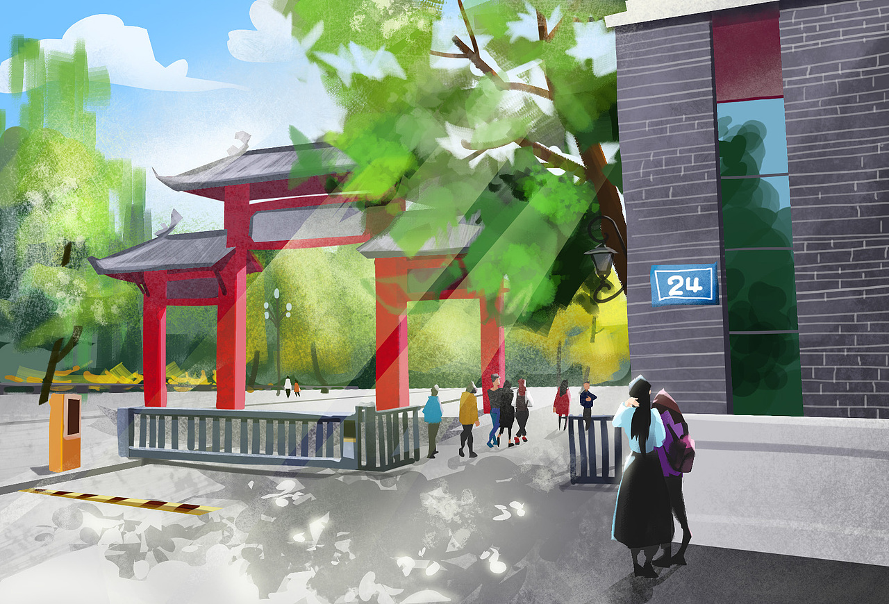 校园一隅|插画|创作习作|庚庚三三_原创作品-站酷zcool