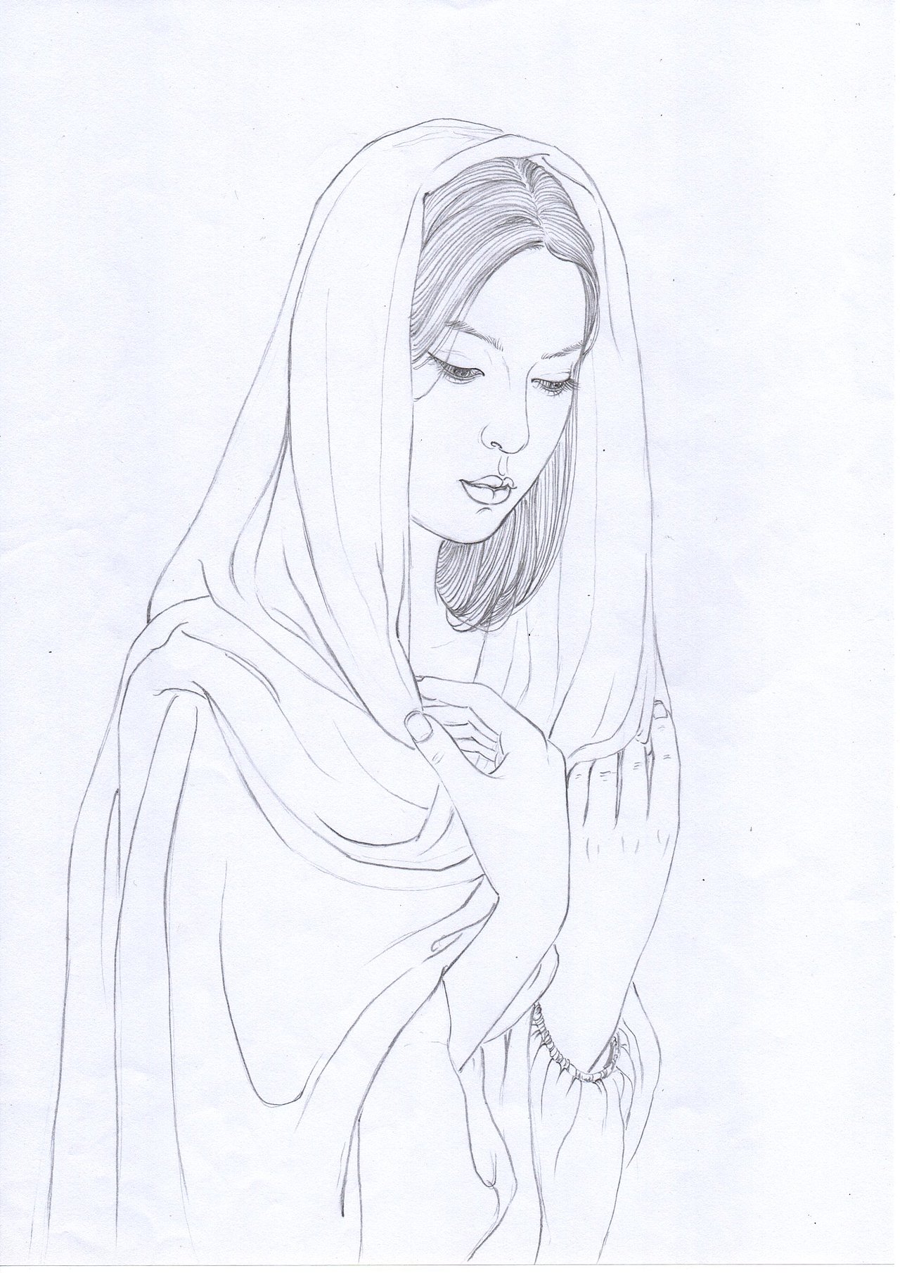 工笔人物白描线稿