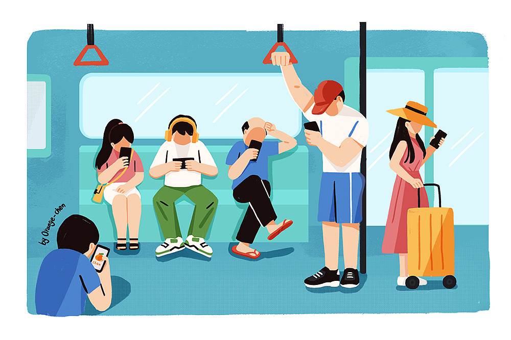 地铁里的低头族|插画|儿童插画|葱味橘子酱 - 原创作品 - 站酷 (zcool