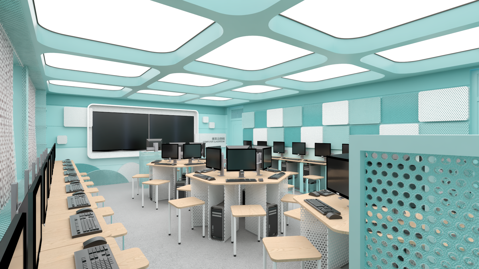 现代电脑教室模型SU模型下载[ID:112017976]_建E室内设计网