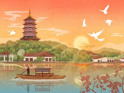 杭州景点插画