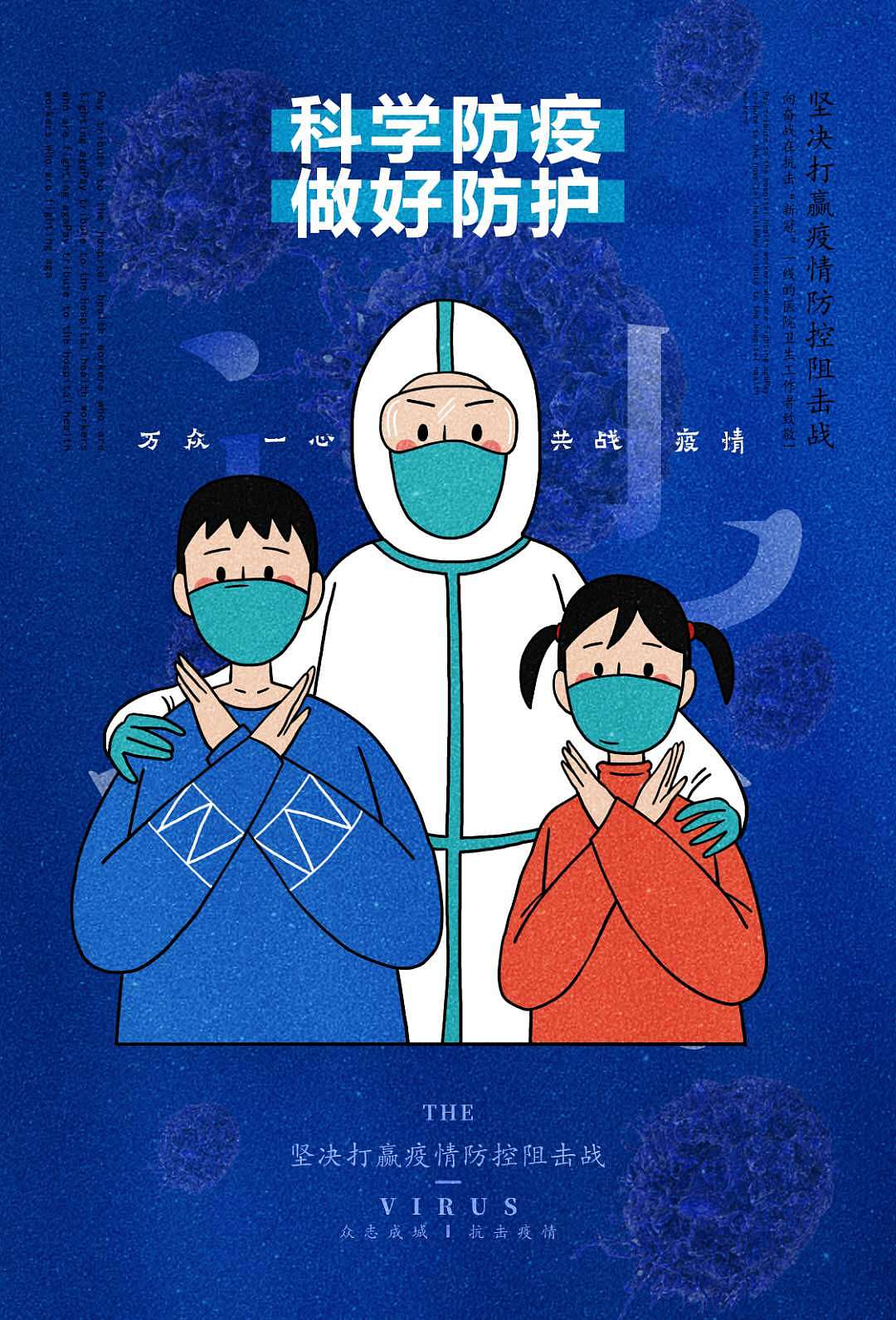 坚定信心,同舟共济,科学防疫为主题的海报设计