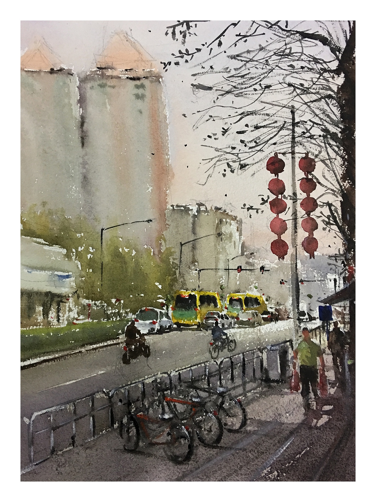 一组城市水彩作品