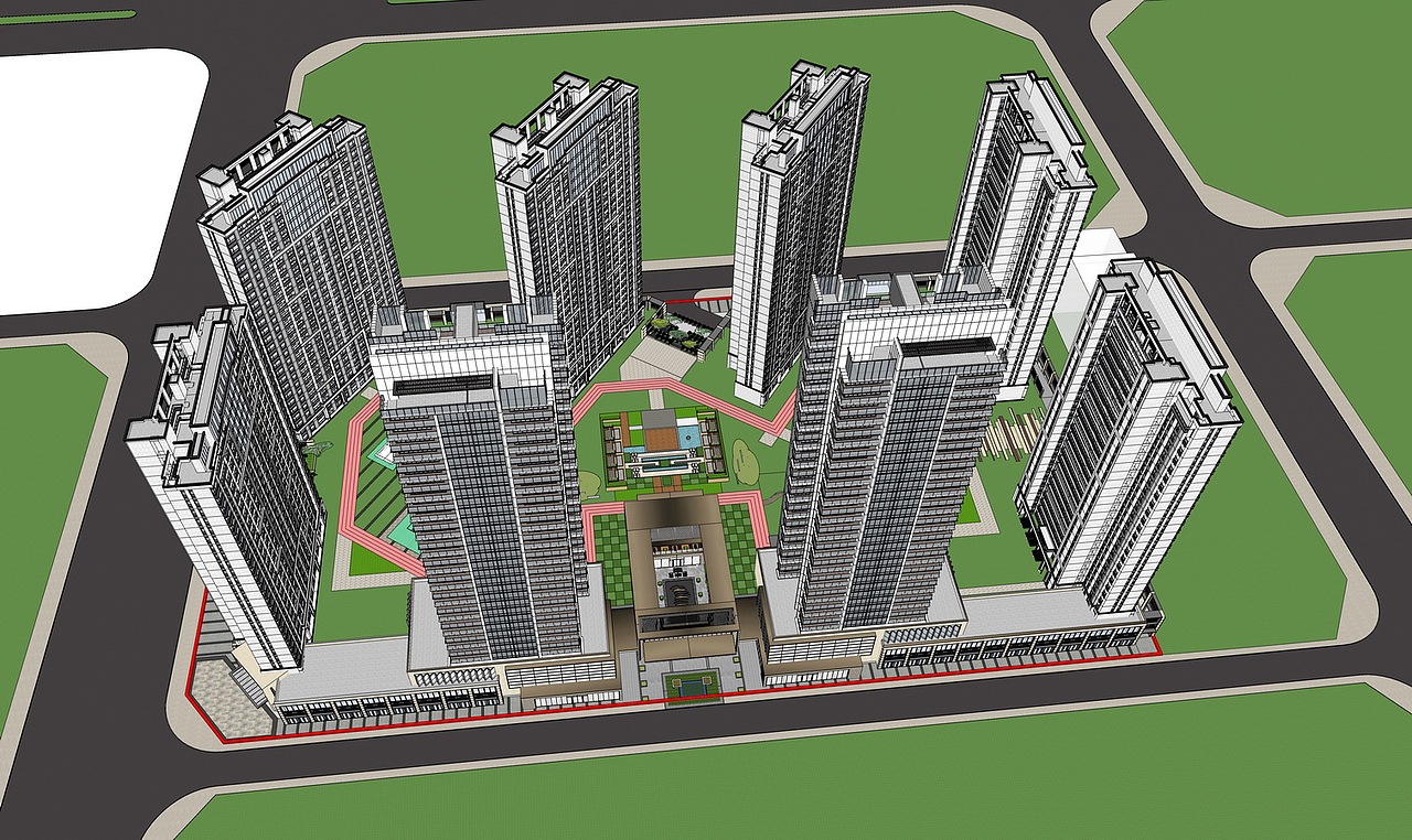 现代高层住宅SU模型下载