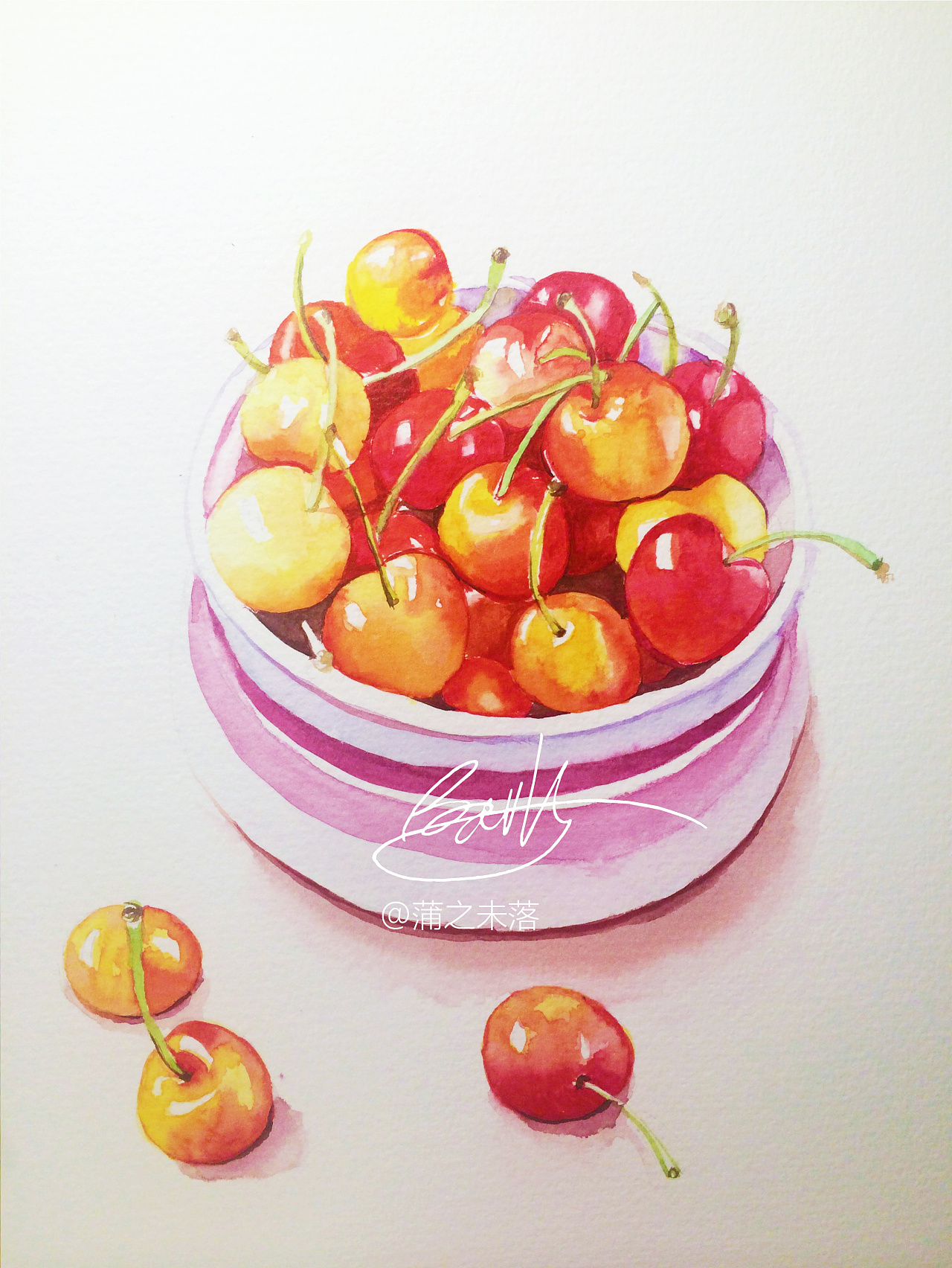 水彩绘-樱桃|插画|创作习作|蒲之未落 - 原创作品 - 站酷 (zcool)