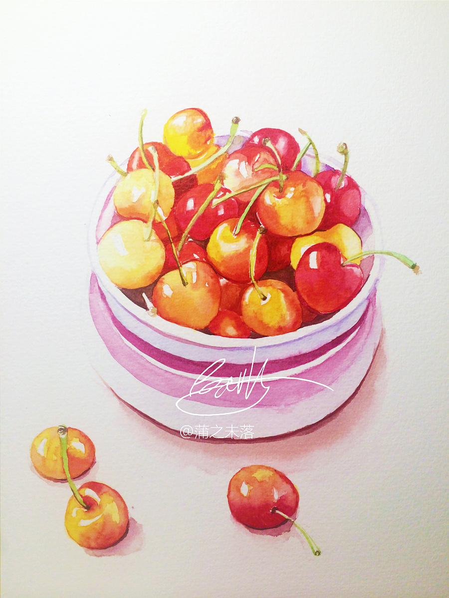 水彩绘-樱桃|插画习作|插画|蒲之未落 - 原创设计作品 - 站酷 (zcool)