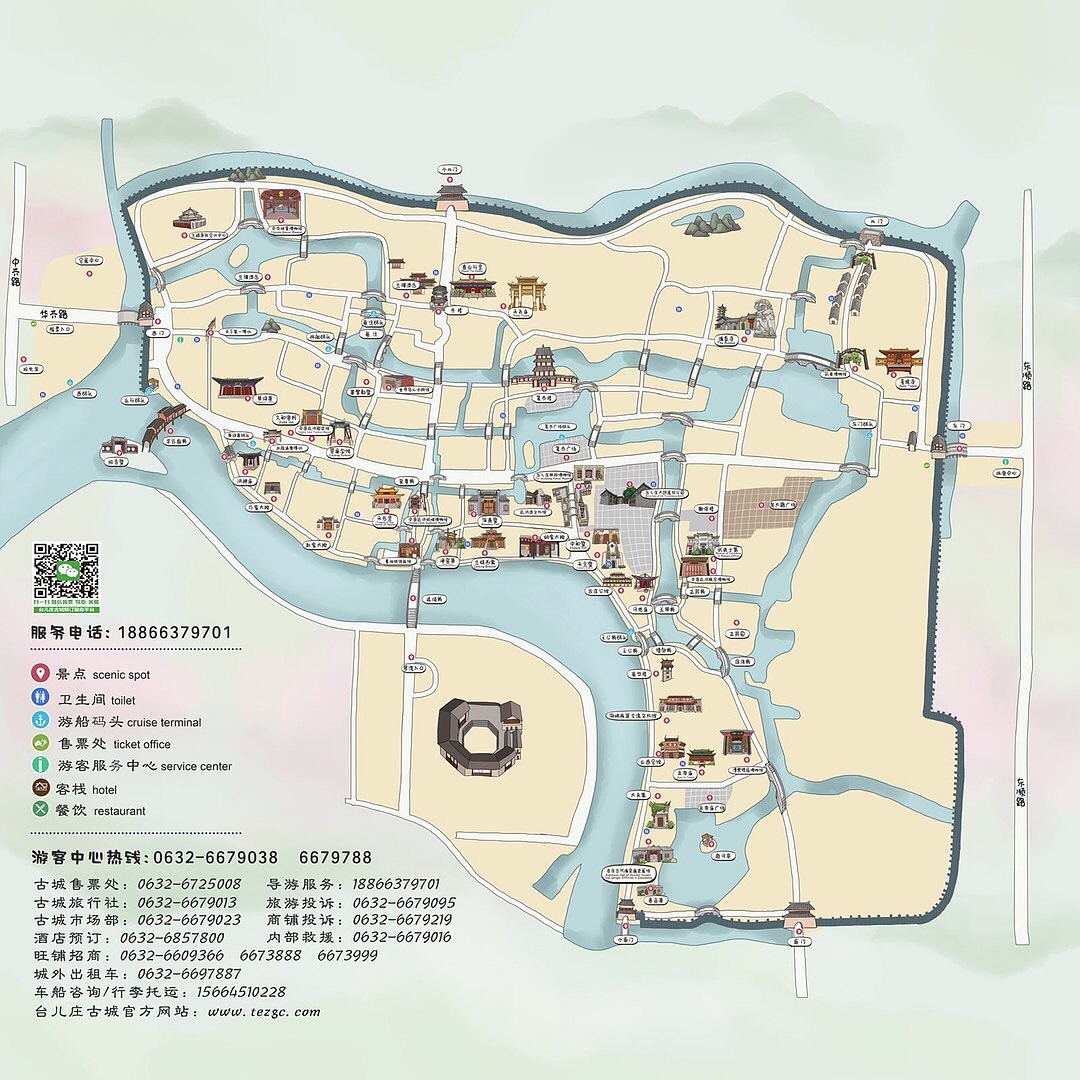 台儿庄手绘地图景区度假旅游景点设计小程序h5导览定制