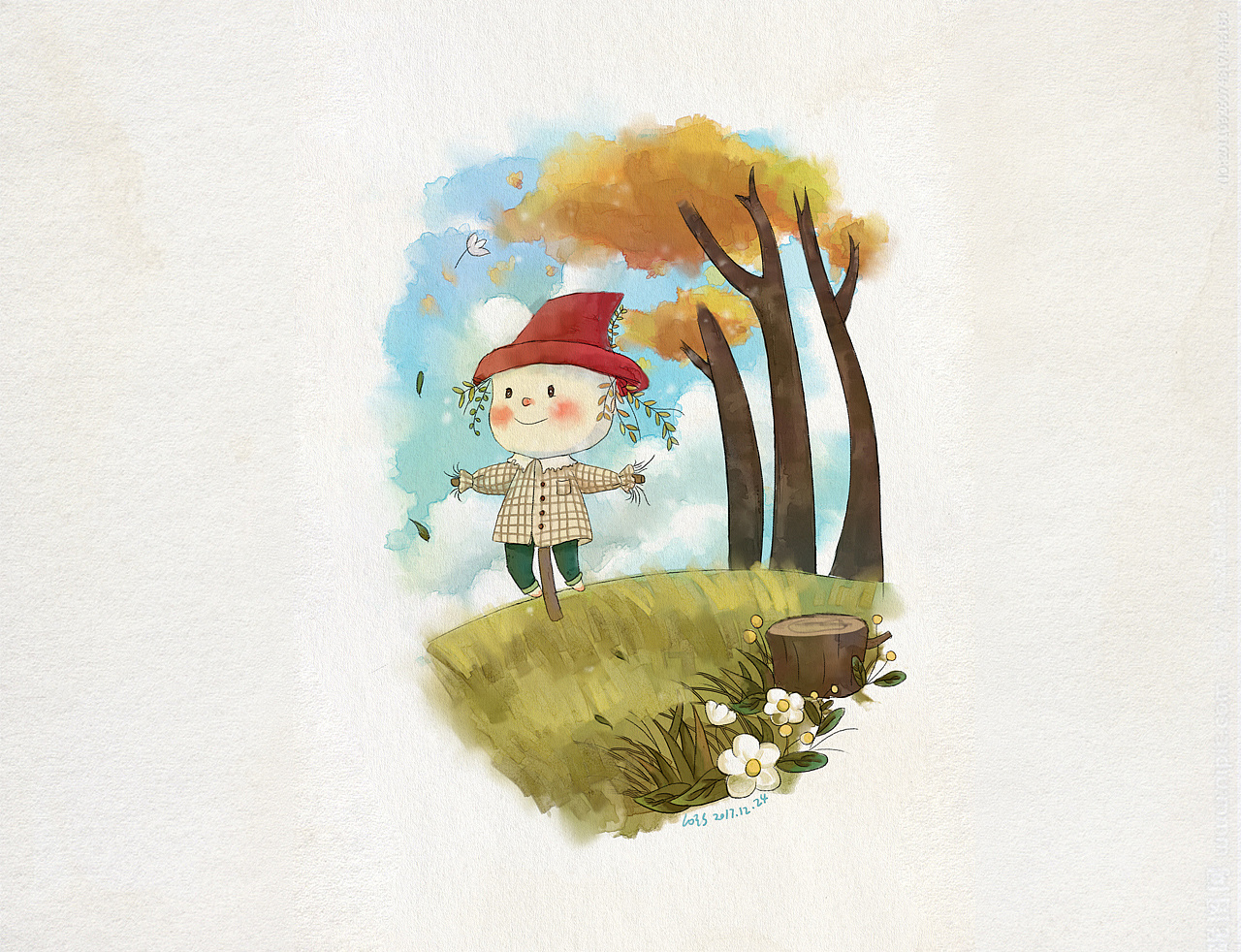 水彩风格-稻草人