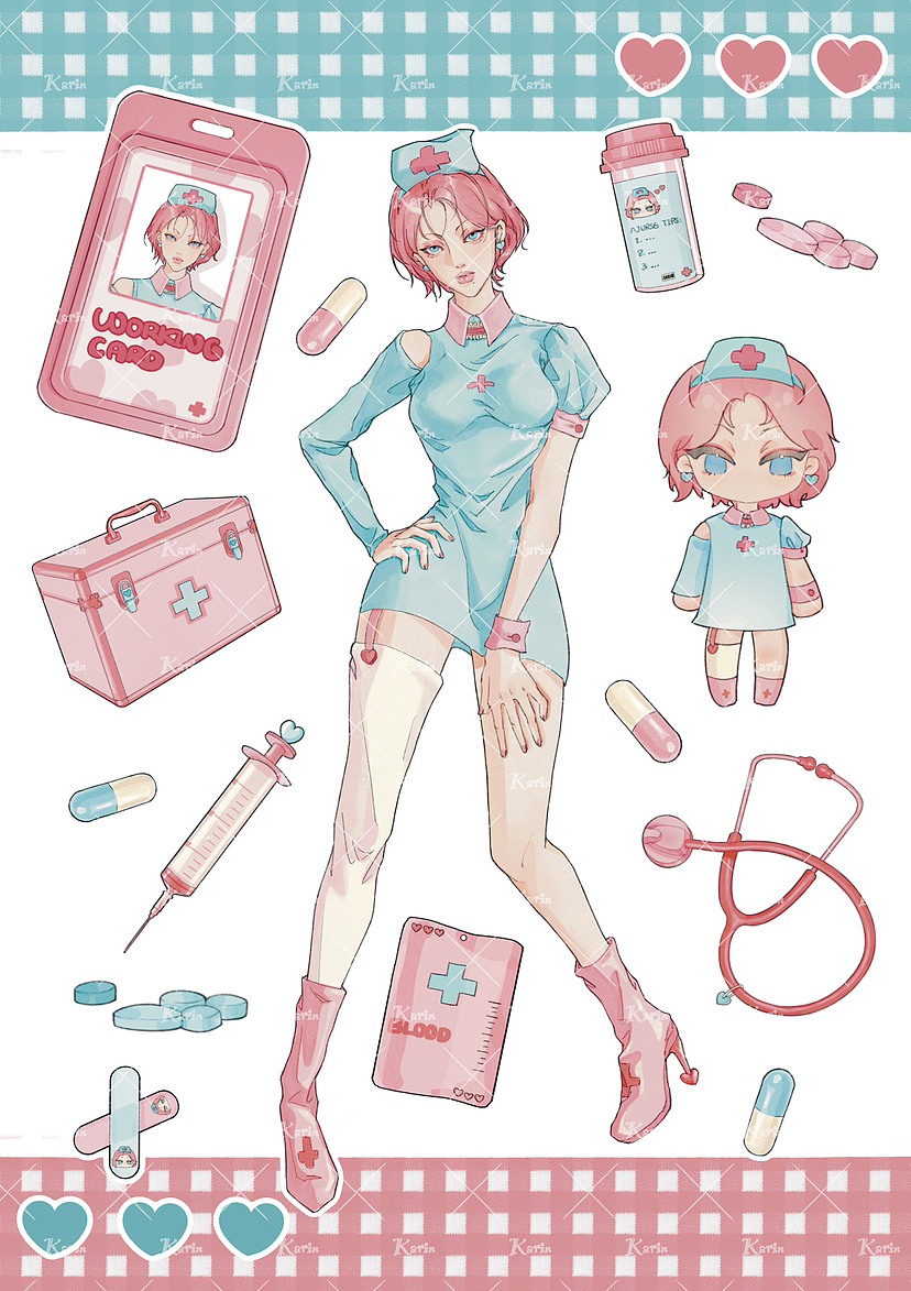 原创甜酷小护士文创贴纸