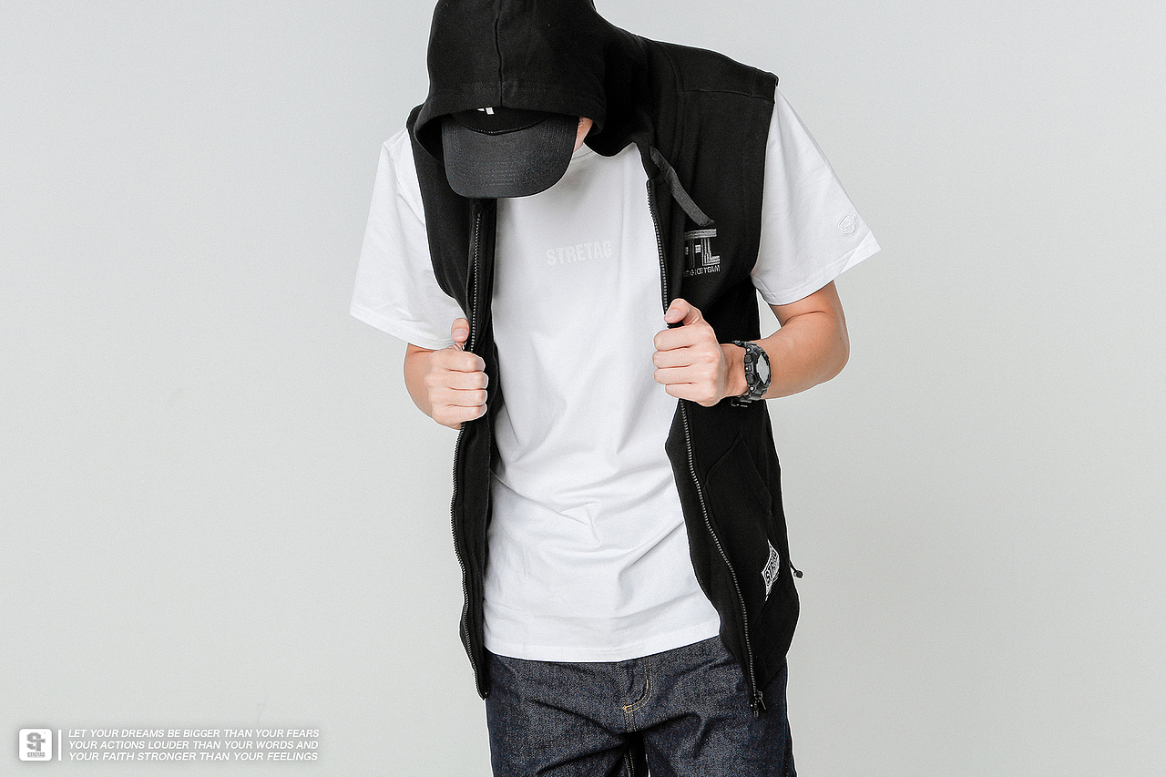 STRETAG思锐泰格FXXKFAKE黑色马甲马夹刺绣外套