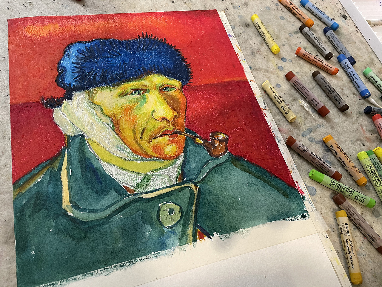 油画棒教程分享之梵高自画像（图ZMjM3NDI5NzYw） - 绘画 - 站酷设计师慕渔艺术原创素材 - 站酷ZCOOL