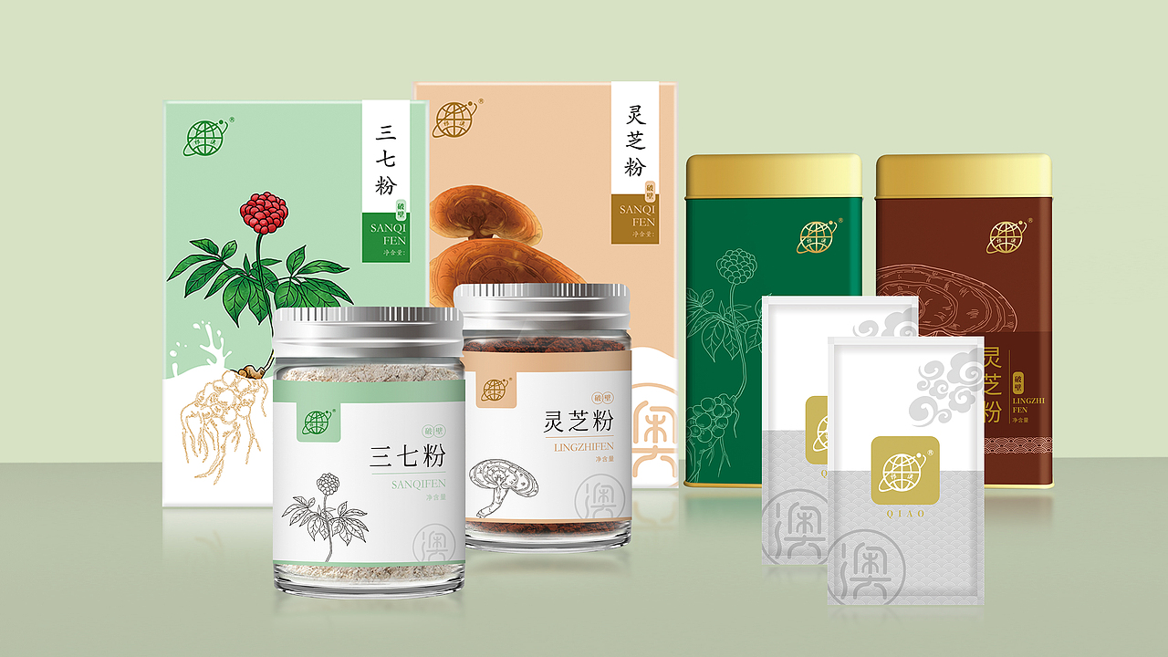 木槿花设计|养生中药粉标签设计