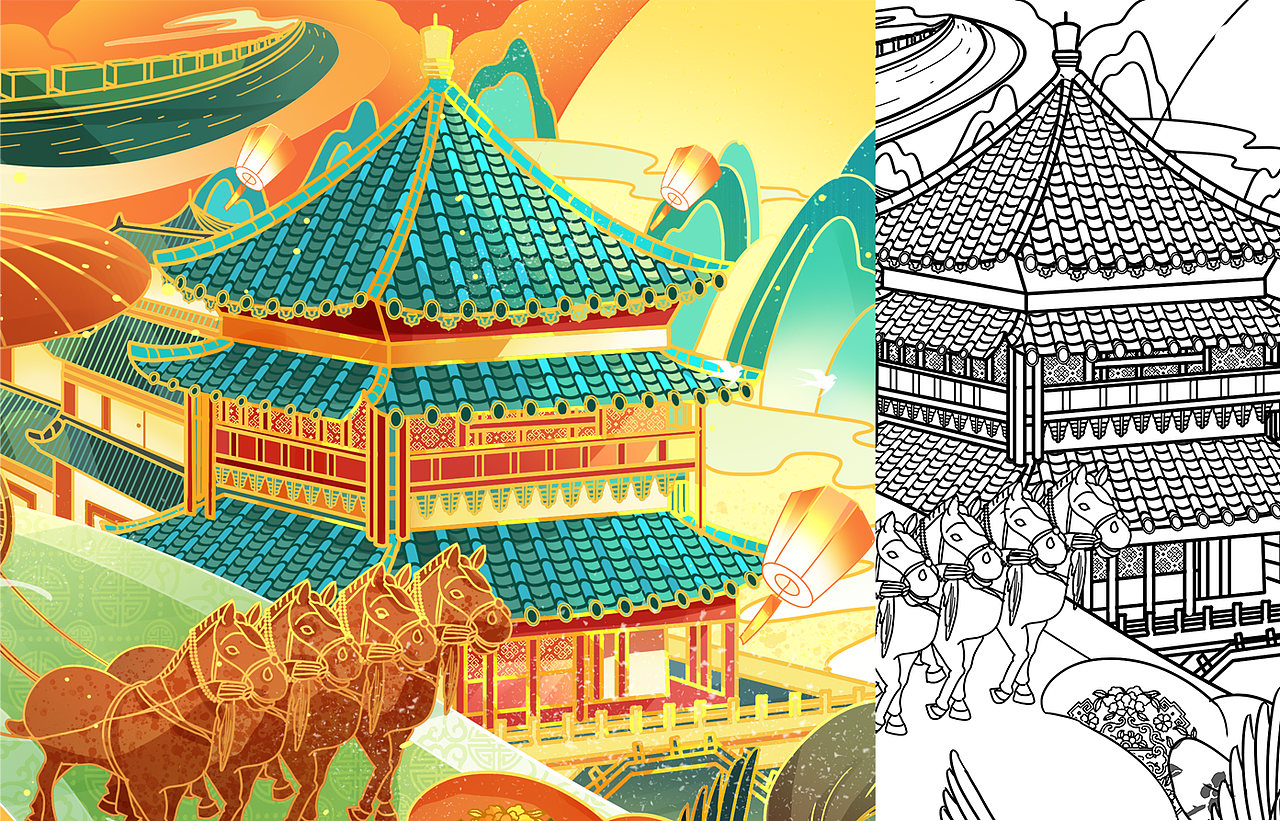 国潮风城市插画系列作品（图ZMjgyMjk1NjAw） - 创作习作 - 站酷设计师关木木同学原创素材 - 站酷ZCOOL