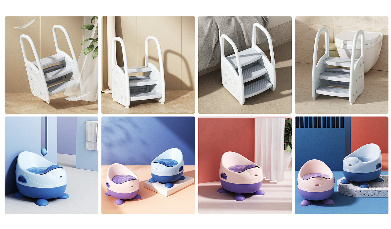 【工作记录】儿童踩脚凳、座便器产品渲染