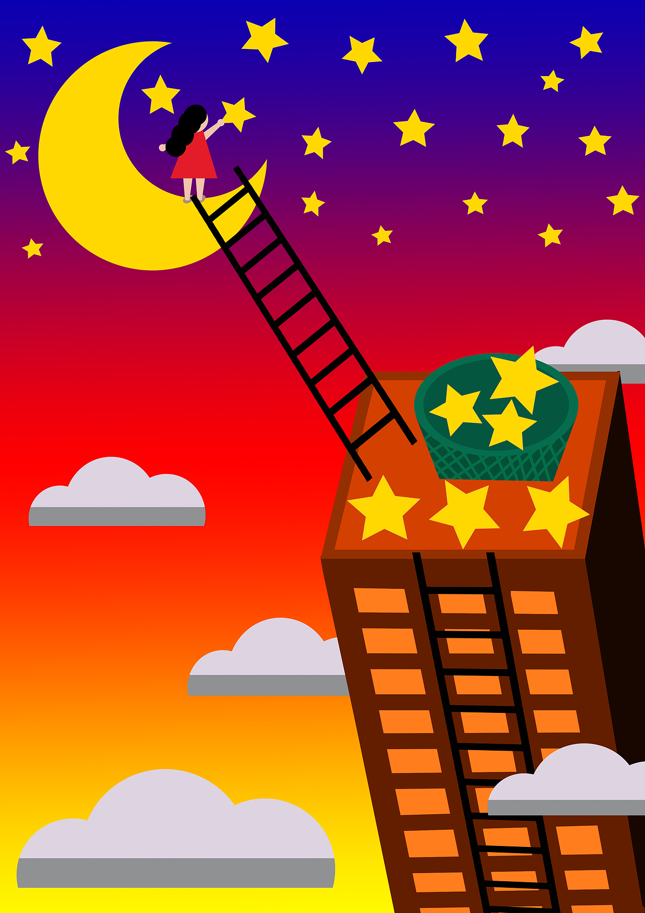 插画梦境之摘星星
