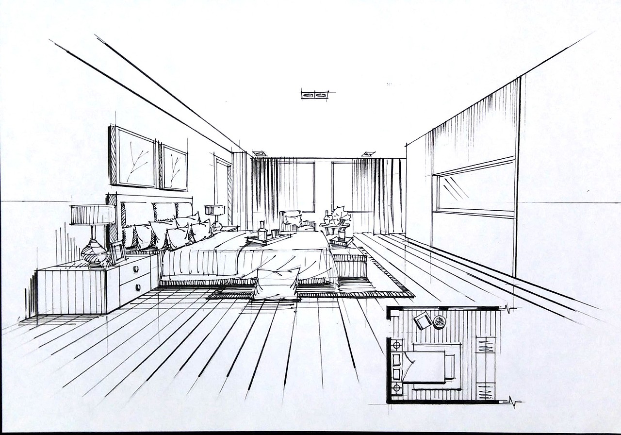 一叶手绘室内设计手绘线稿