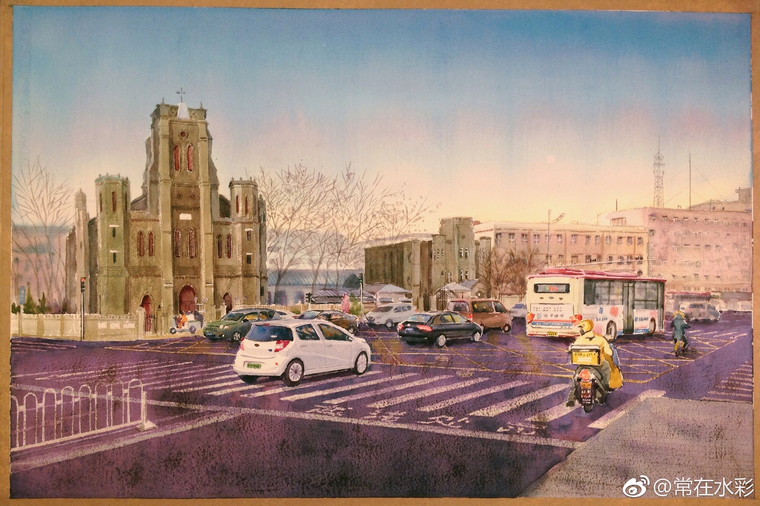 天津望海楼水彩画