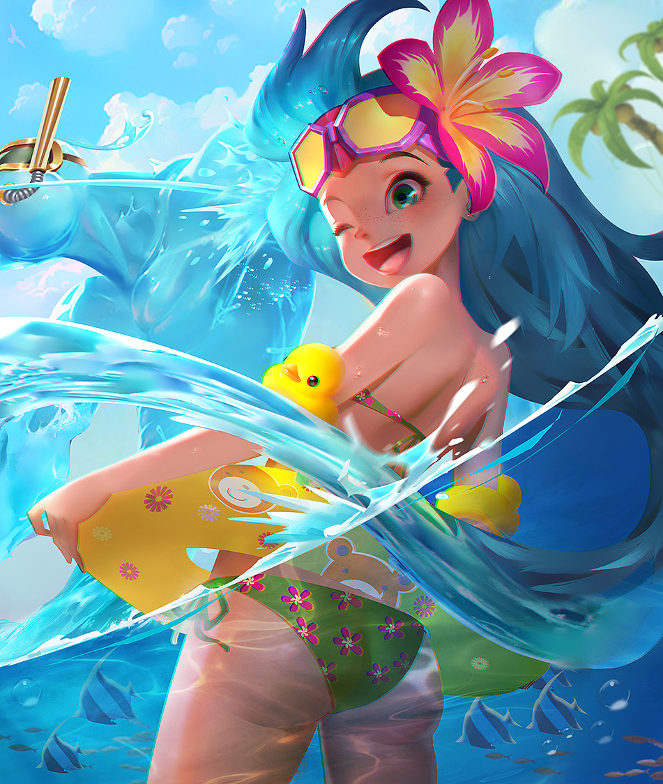 佐伊泳池派对|插画|游戏原画|画画的大f_原创作品-站酷zcool