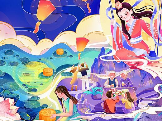 中秋插画国风（个人主页-ZNTAzNTYzMDQ=） - 商业插画 - 站酷设计师MRONI原创素材 - 站酷ZCOOL