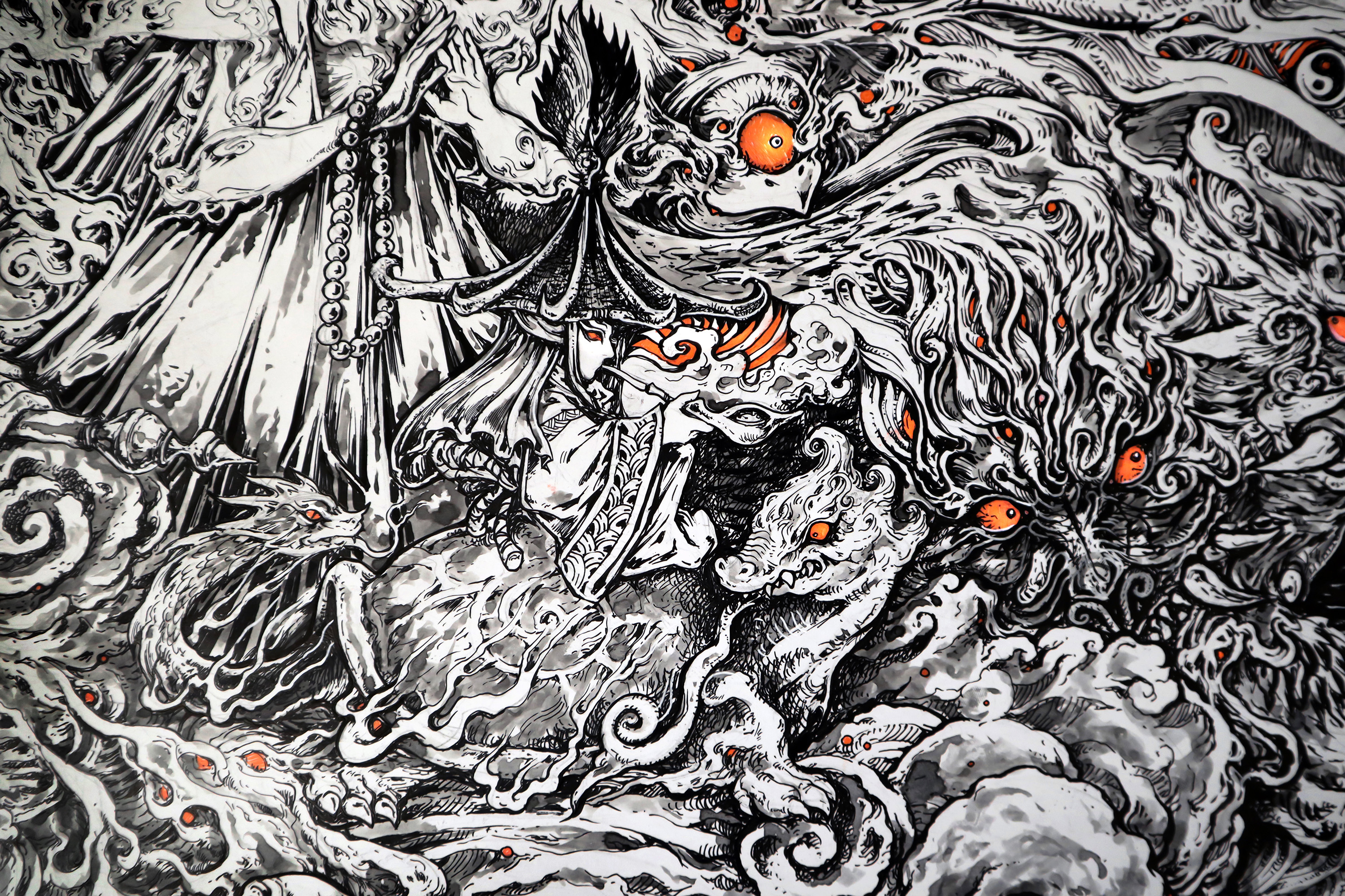 我们小妖怪,逍遥又自在 3.5米手绘长卷