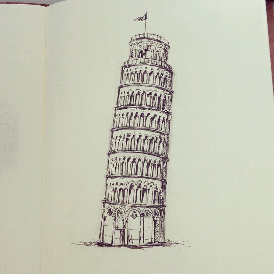 著名建筑黑白手绘