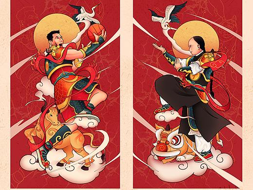 2021牛年门神插画