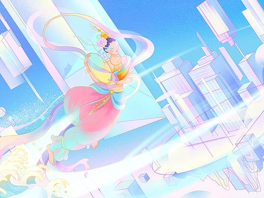 未来蓝色幻想插画