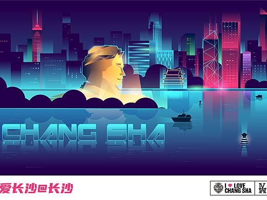 长沙城市夜景插画-橘洲夜景