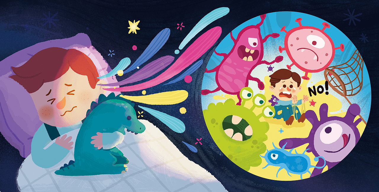 我们的小主人公梦见自己被细菌包围啦.