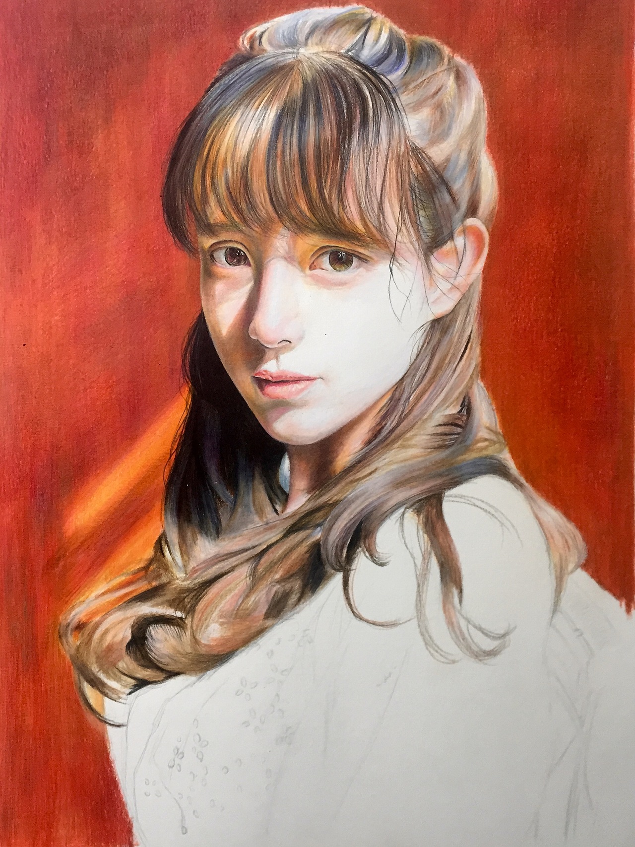 彩铅手绘肖像《语笑嫣然》