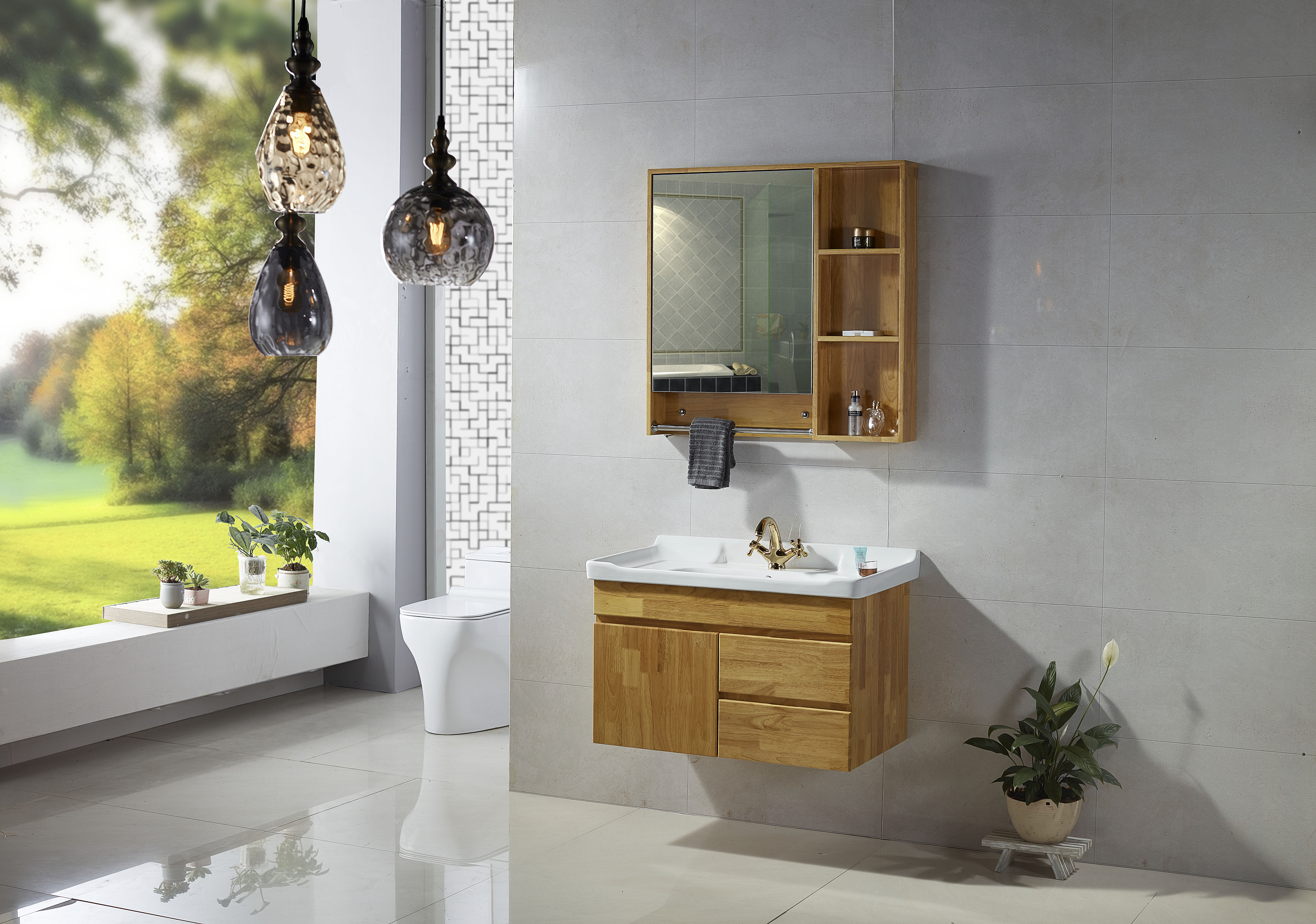 北欧浴室柜组合现代简约洗手池洗脸盆轻奢风洗漱台橡木实木卫浴柜-阿里巴巴