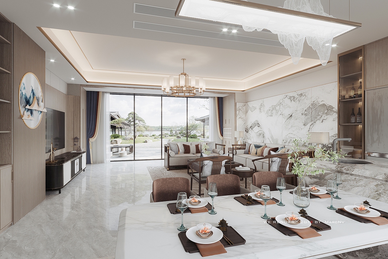 新中式客餐厅（图ZMjg0OTcxNzY4） - 家装设计 - 站酷设计师MarcNv原创素材 - 站酷ZCOOL