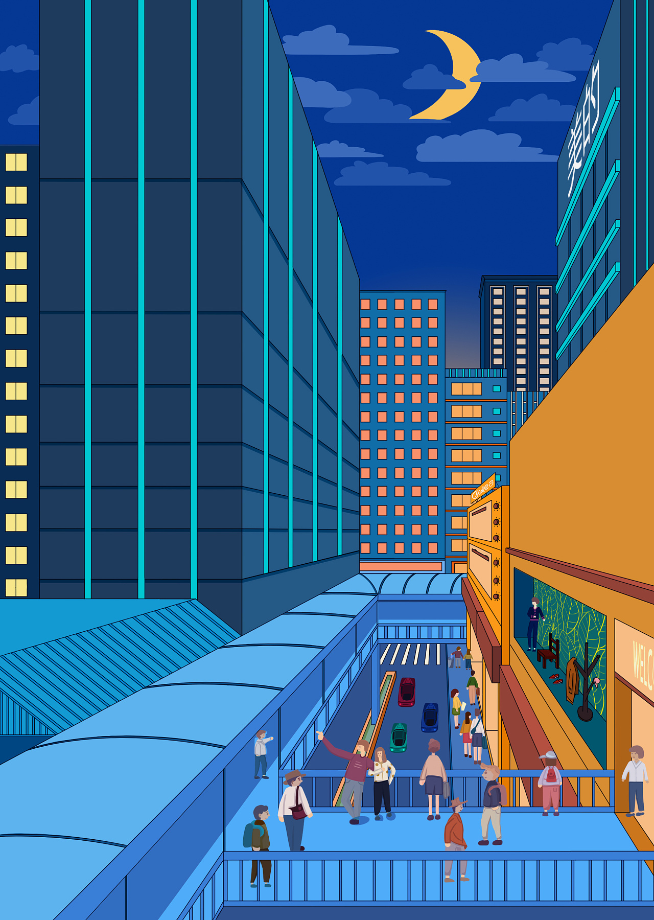 城市夜晚|天桥|插画|创作习作|natalie98 - 原创作品 - 站酷 (zcool)