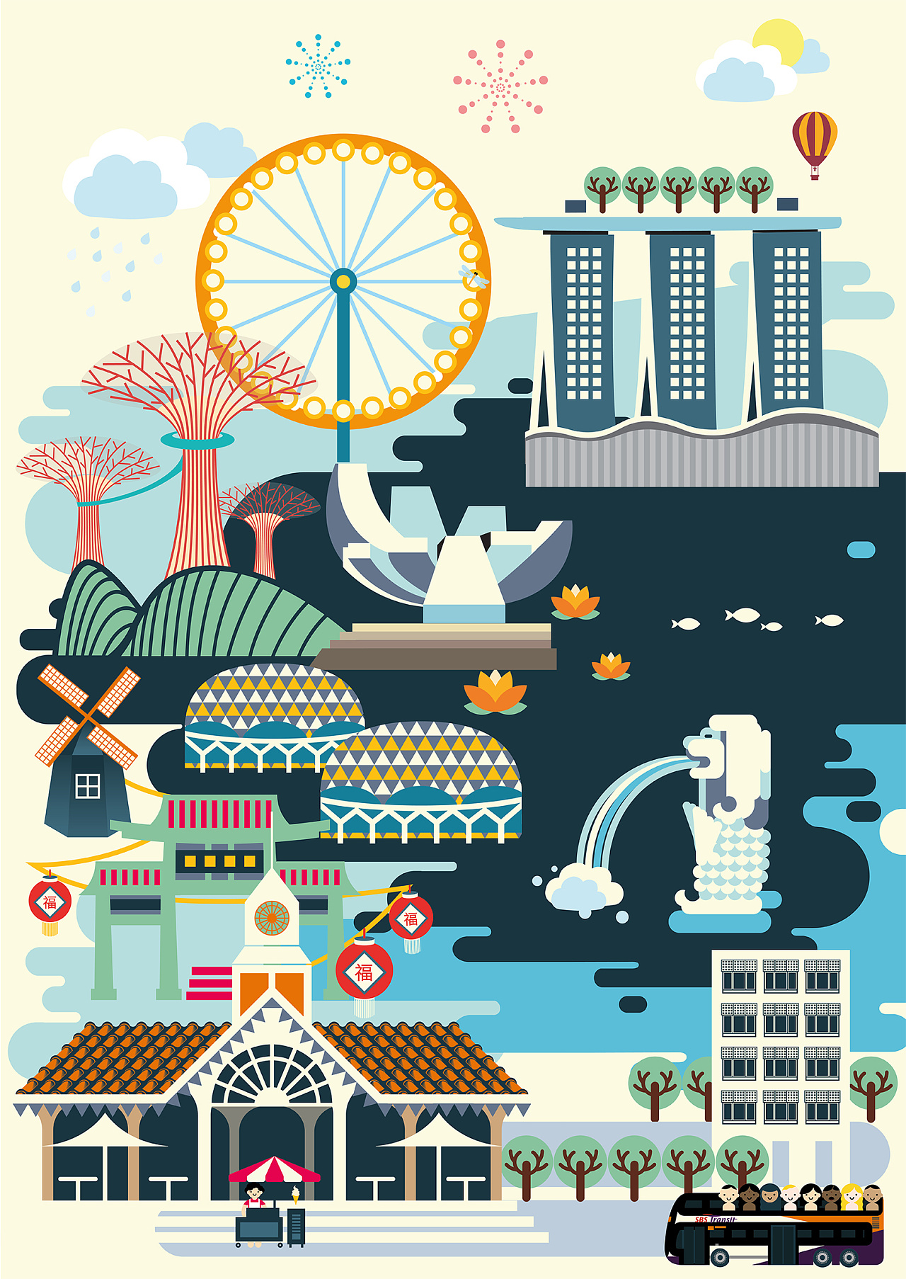 singapore impression 新加坡印象 图案插画海报