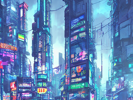 #AI创作实验室#高楼,霓虹灯,商店,小摊,人群