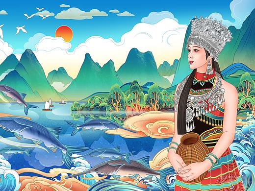 包装插画两组——漓江姑娘/西关小姐
