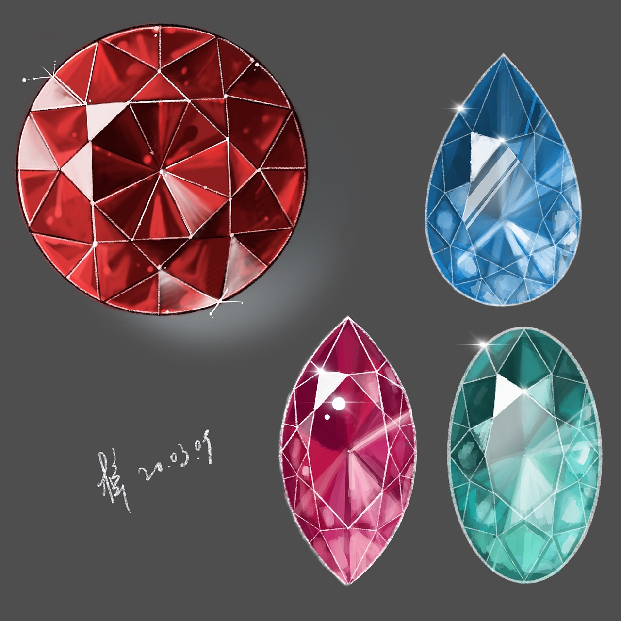 初次钻石和戒指的手绘