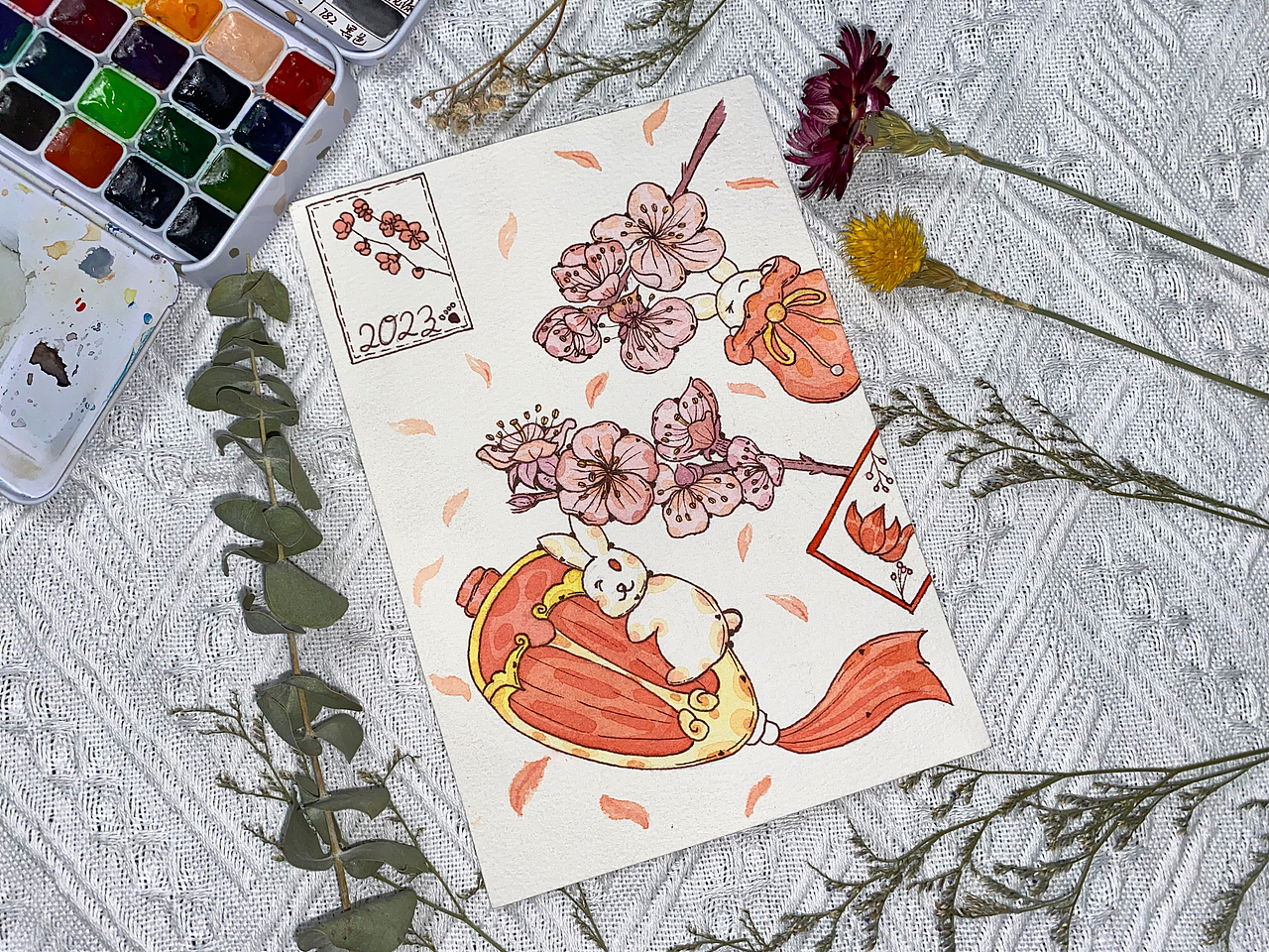 钢笔淡彩🎨梅花&杏花（图ZMzI1NDUwMzQ4） - 绘画 - 站酷设计师璐梦游原创素材 - 站酷ZCOOL